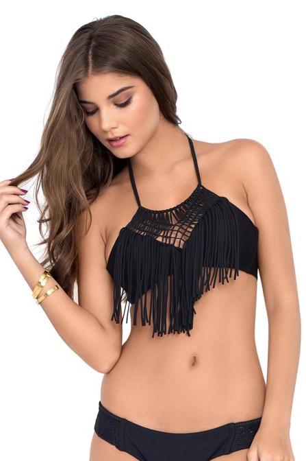 Luli Fama Heart Of A Hippie Weave Fringed Halter Top